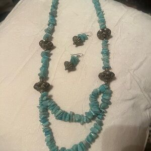 Turquoise Beaded Necklace and Earring Set
